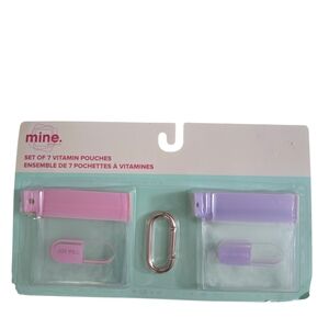 Mine set of seven reusable/resealable vitamin pouches with carabiner.3x3". NWT.